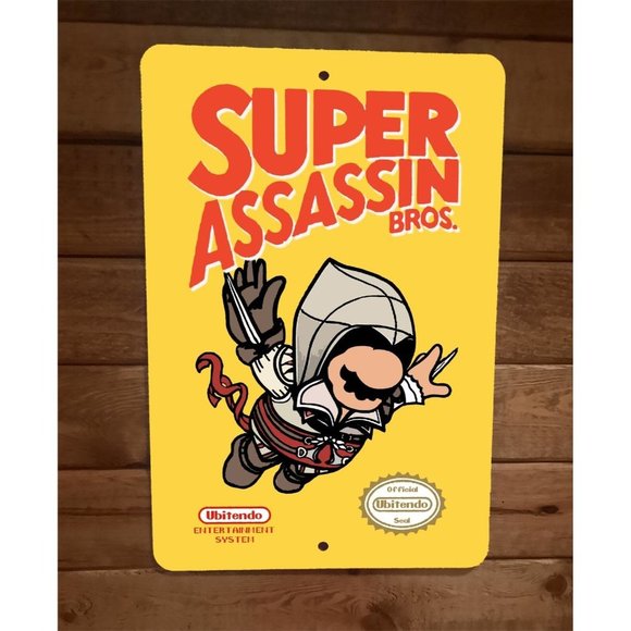 Super Assassin Bros Mario Video Game Parody 8x12 Metal Wall Sign Poster - Picture 1 of 1